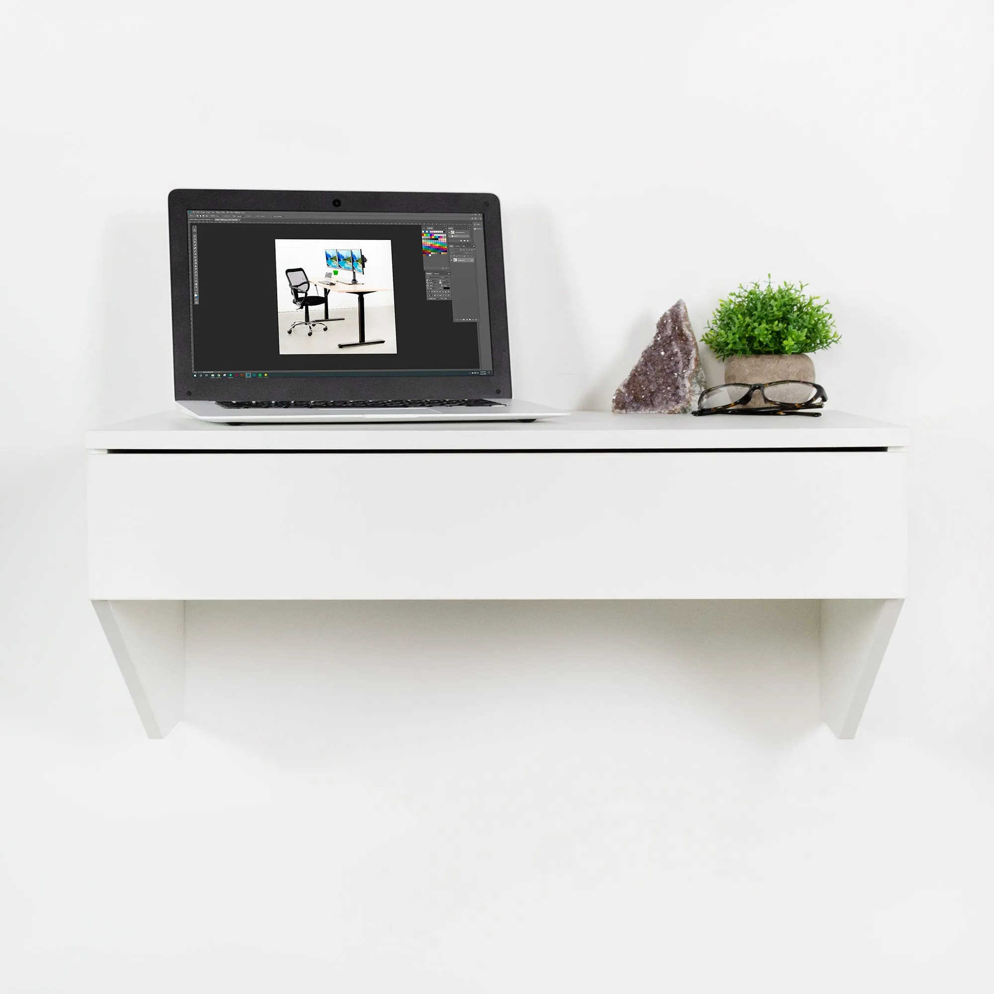 White Wall Mounted 28” Desk with Drawer