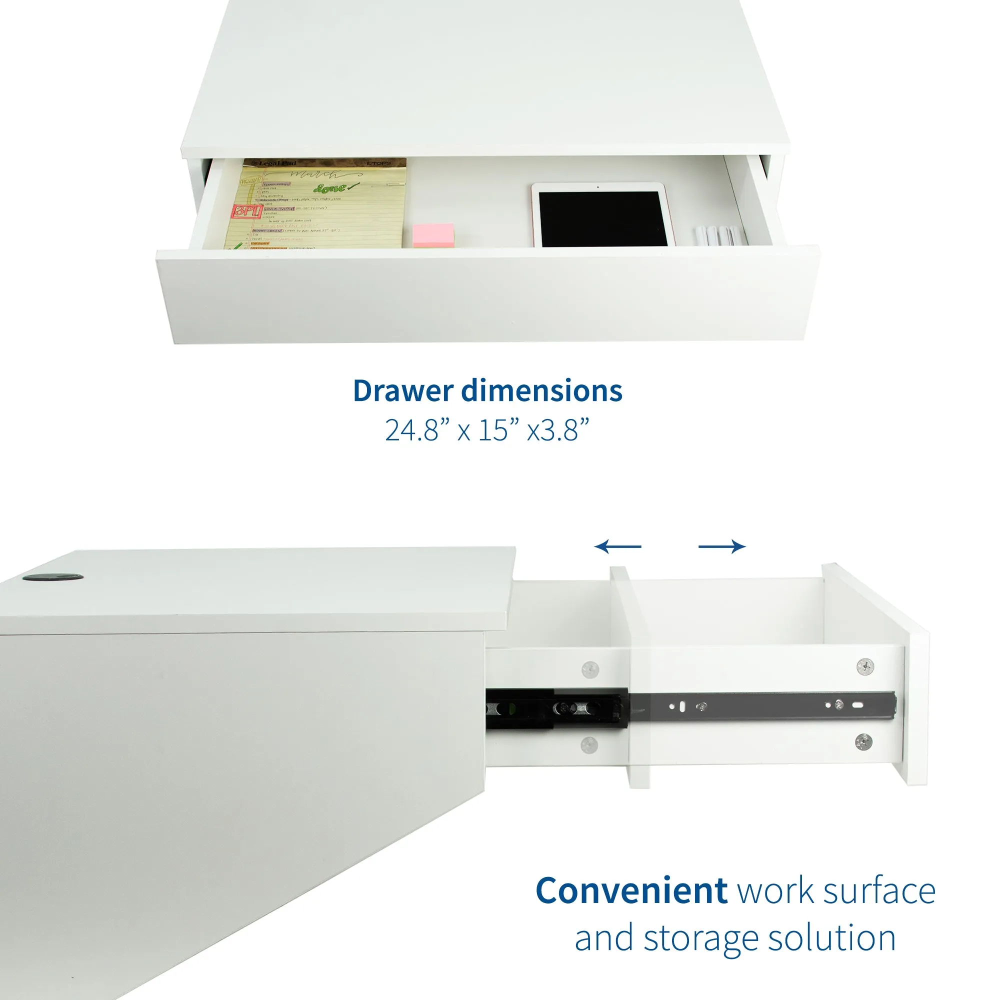 White Wall Mounted 28” Desk with Drawer
