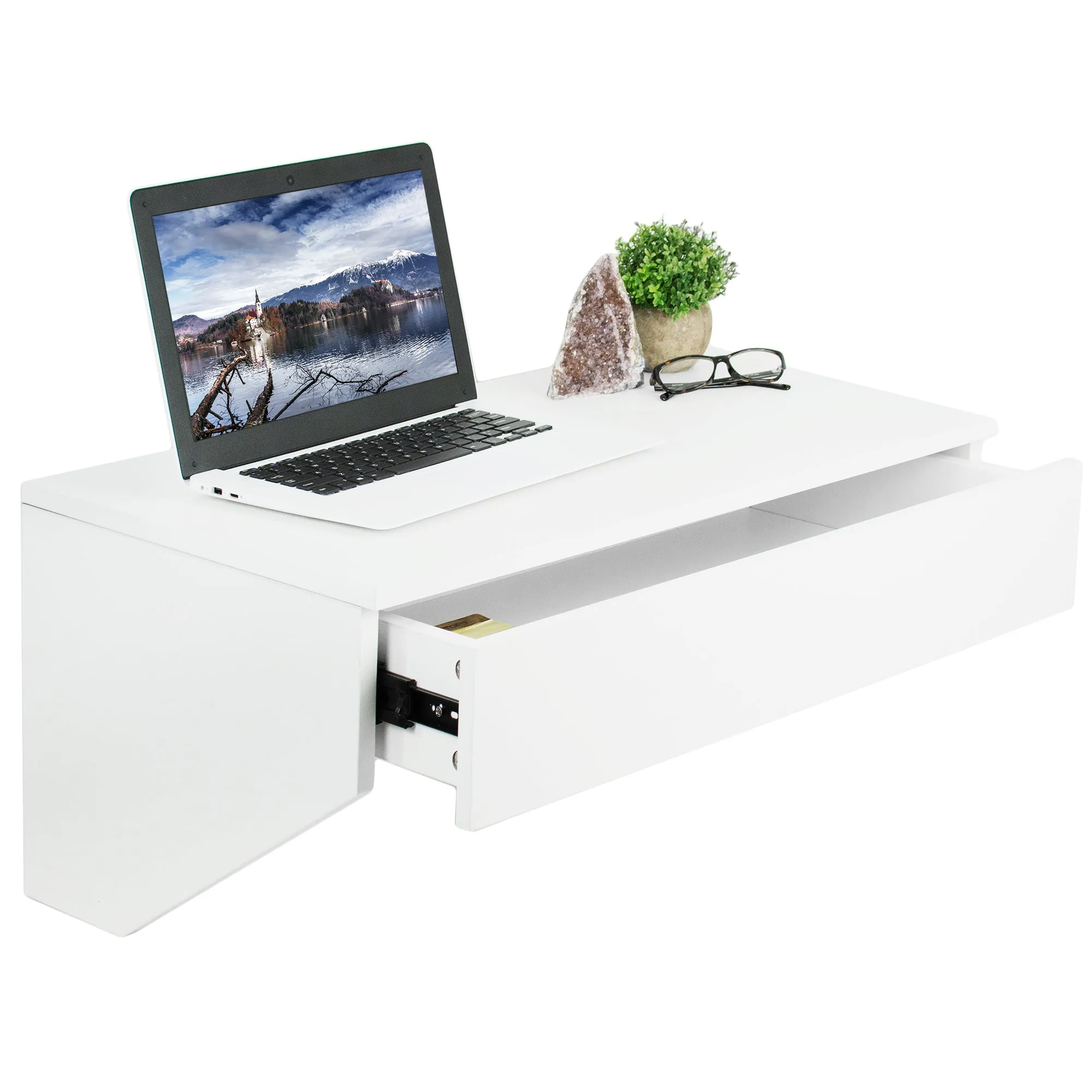 White Wall Mounted 28” Desk with Drawer