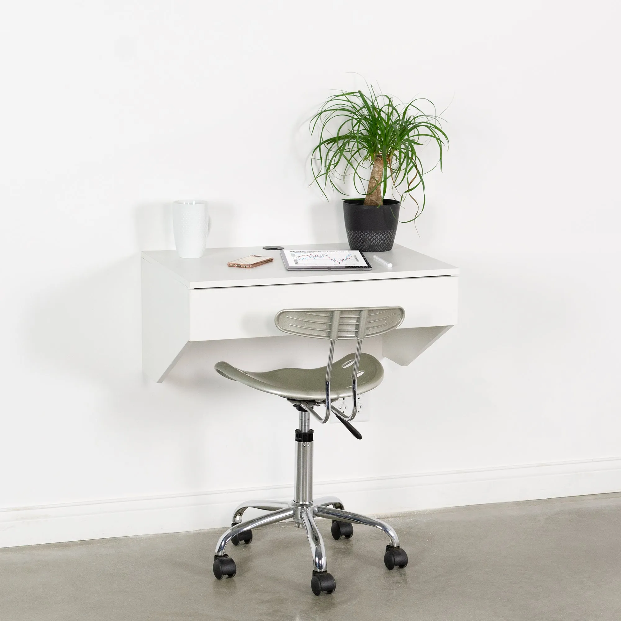 White Wall Mounted 28” Desk with Drawer