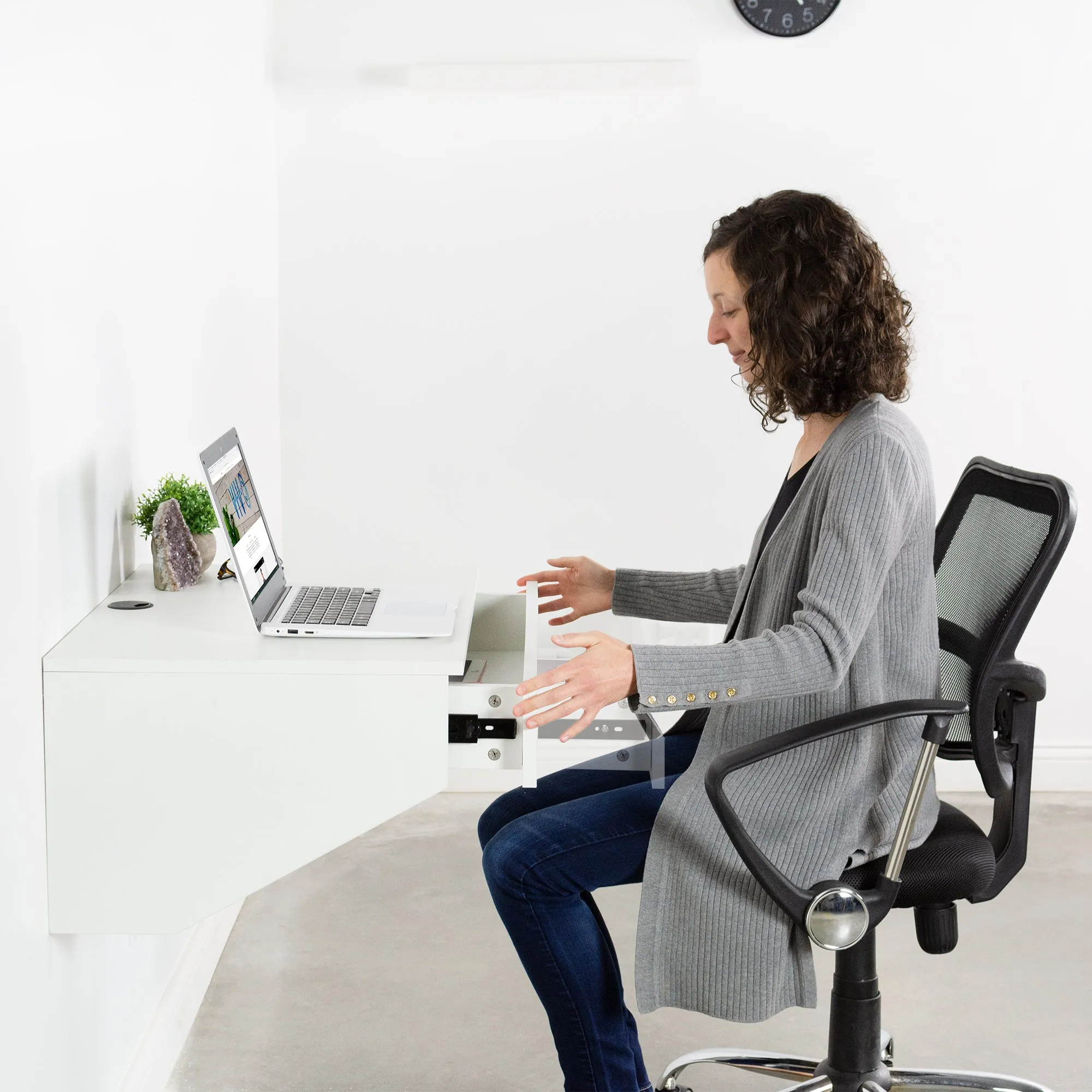 White Wall Mounted 28” Desk with Drawer