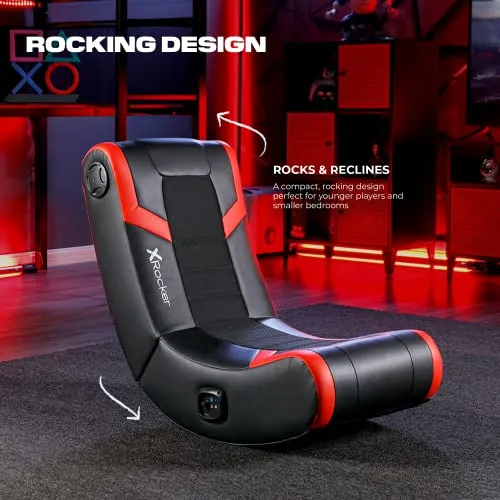 X Rocker Eclipse Video Gaming Floor Chair, Headrest Mounted Speakers, 2.0 Bluetooth, Wireless, 5111801, 31" x 28" x 17", Amazon Exclusive, Black and Red